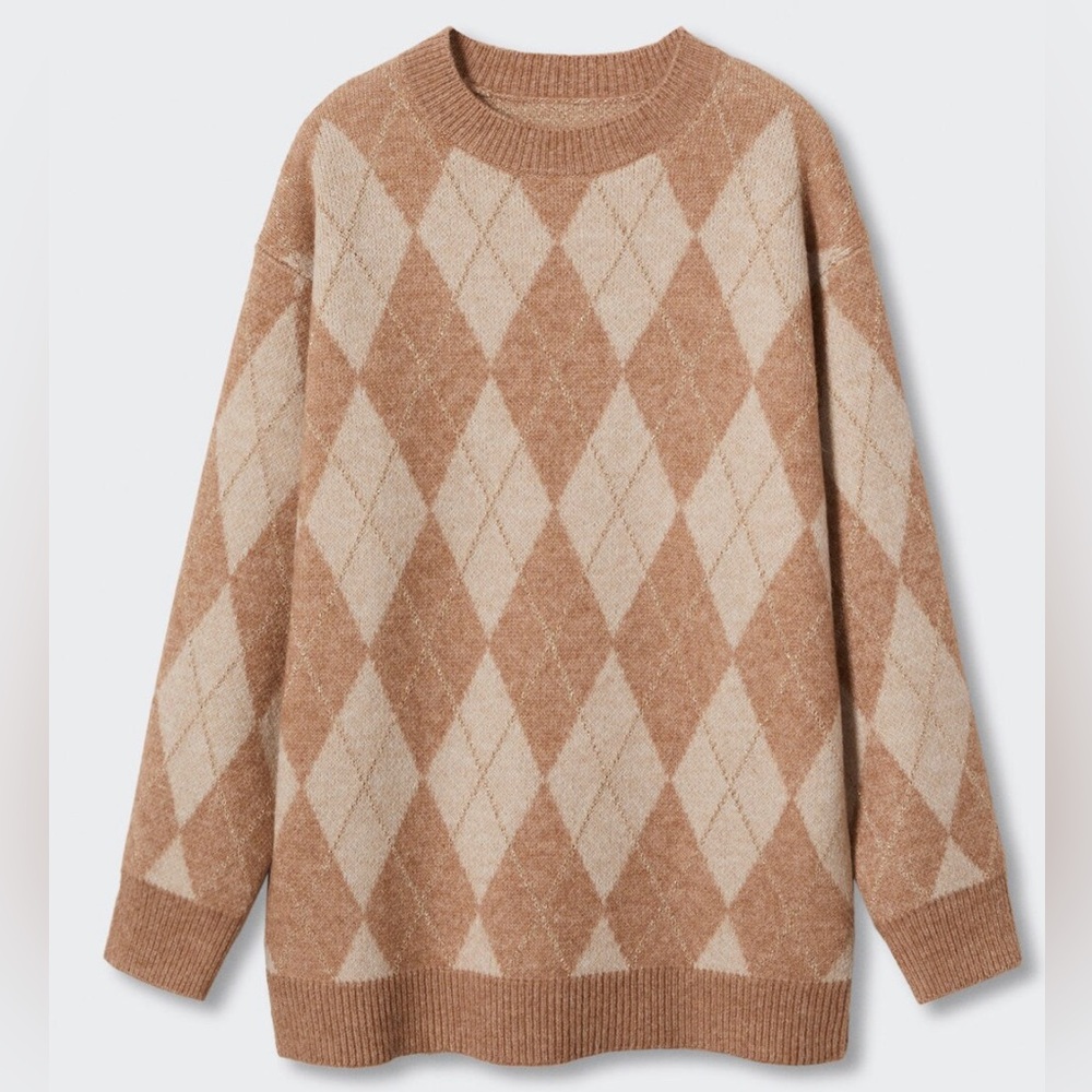 Mango Argyle print sweater with metallic accent